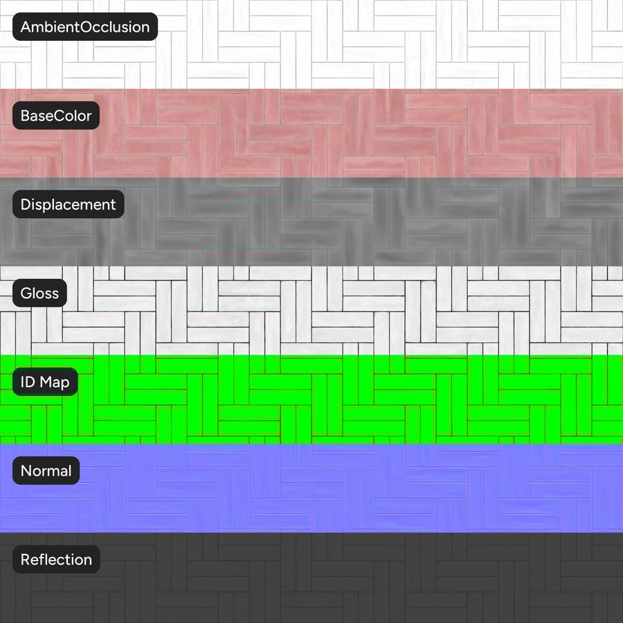 Keramická lesklá dlaždice s texturou rybí kosti, růžová