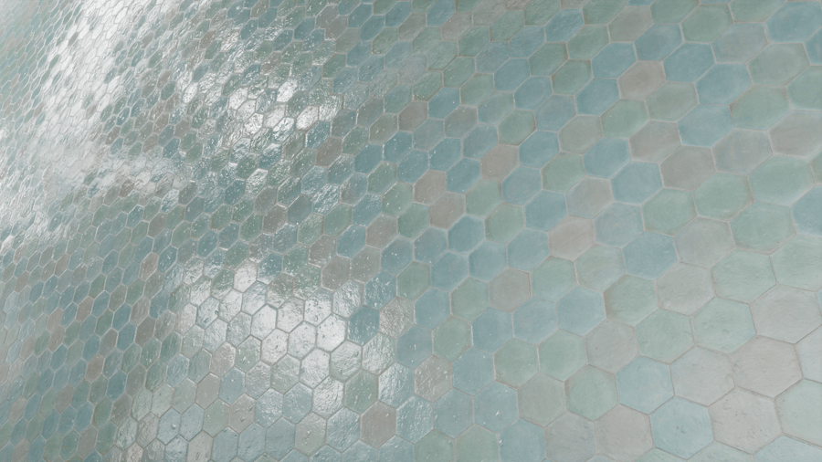 Hexagonal Zellige Glossy Tile Texture, Light Blue