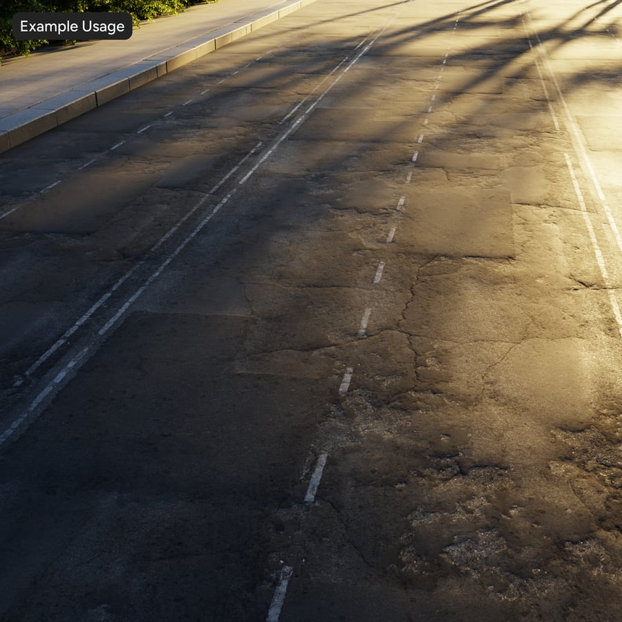 Textura de asfalto de estrada de duas faixas muito danificada, cinzenta