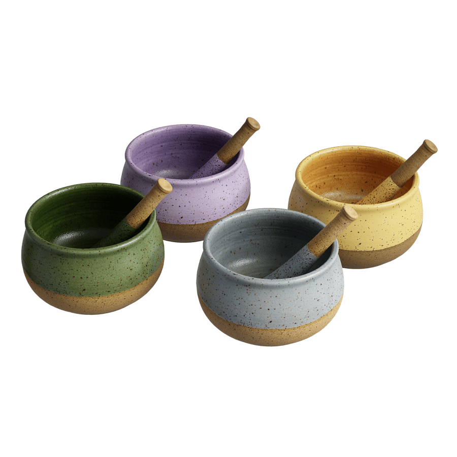 Ceramic Mortar & Pestle Model, Blue Dip Glaze