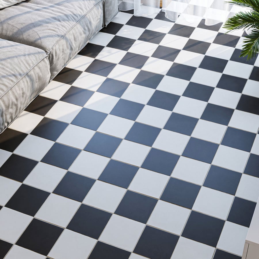 Textura de azulejo quadrado em cerâmica mate, tabuleiro de xadrez