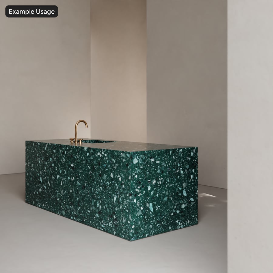 Laje polida com textura Palladiana Terrazzo, verde escuro