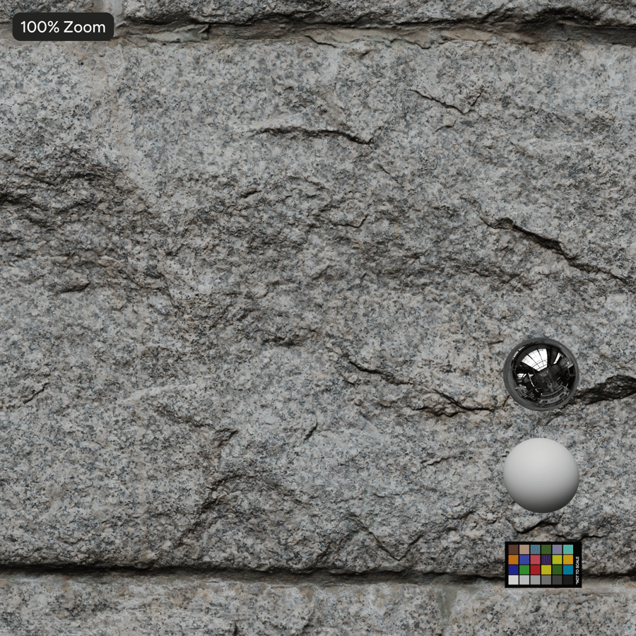 Long Granite Stone Block Wall Texture, Grey