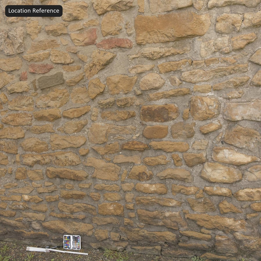 오래된 거친 모르타르 잔해 돌담 텍스처, 노란색