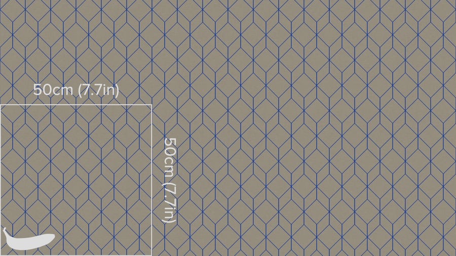 Tecido para estofamento com padrão geométrico em cubos, bege e azul