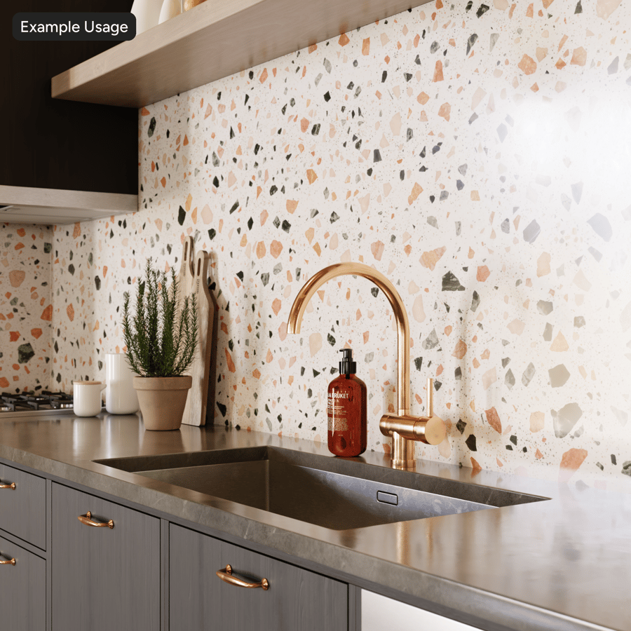 Textura Terrazzo Pôr do Sol Salpicado, Branco