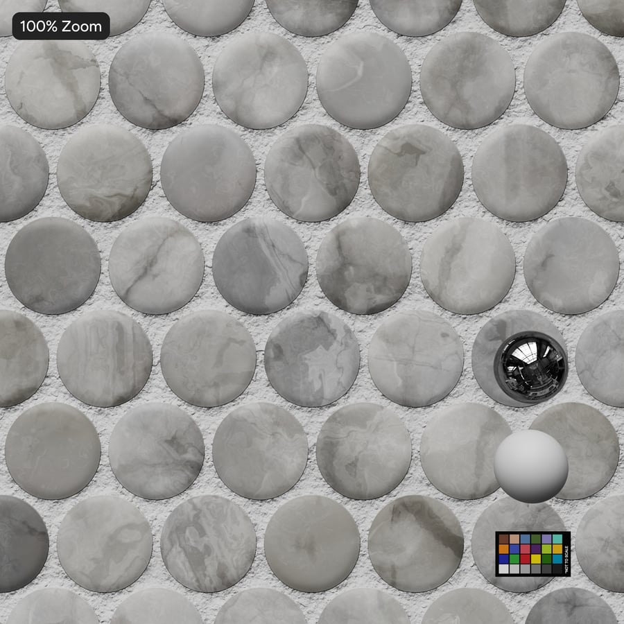 Penny Round Marble Glossy Tile Texture, szary
