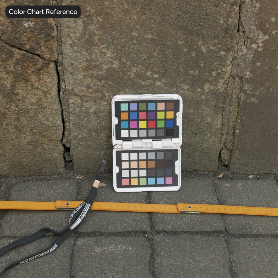 Texture murale en blocs de grès recouverts de lichen, beige