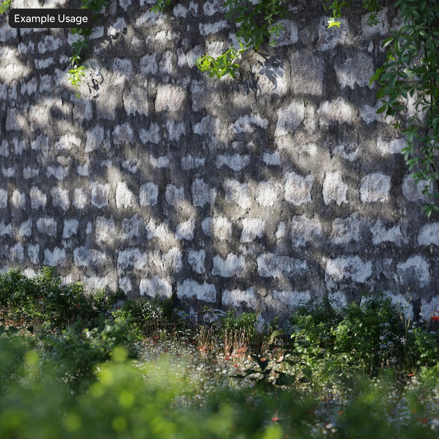 Mossy Rubble Stone Wall Texture, Dark Gray and White