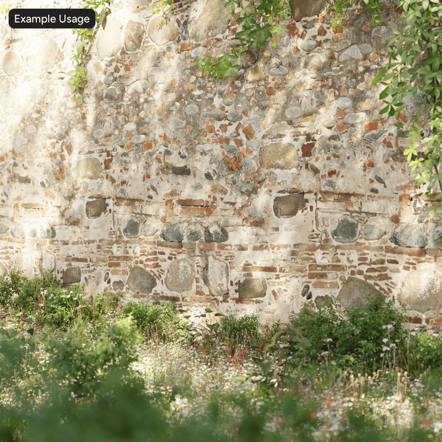 Damaged Layered Brick and Stone Wall Texture