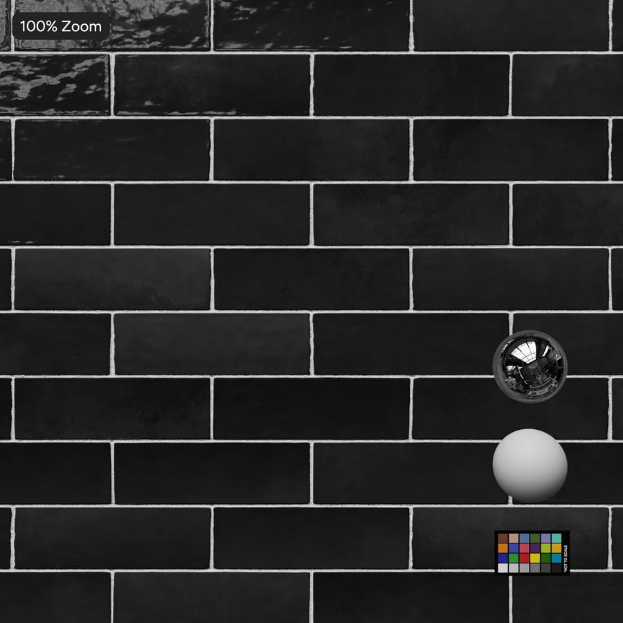 Textura de azulejo brilhante Zellige retangular com desvio, preto azeviche