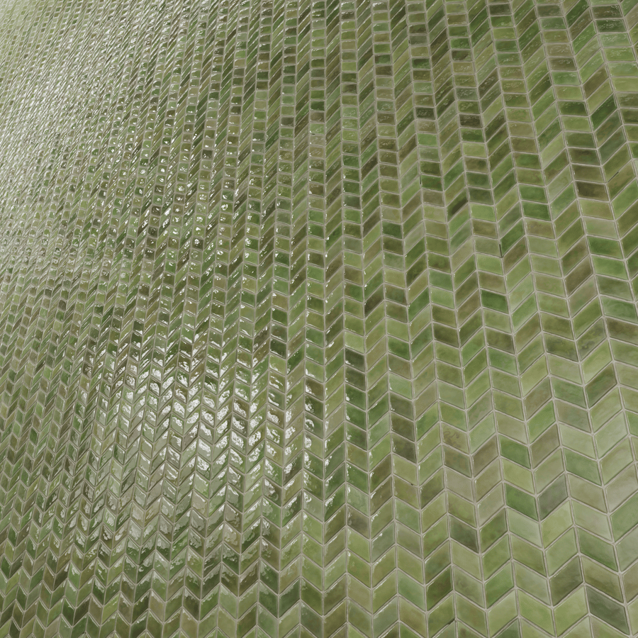 Textura de azulejo cerâmico brilhante Chevron, verde
