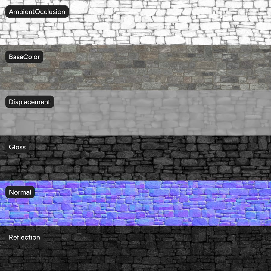 Granite Dry-Stack Stone Wall Texture, Mixed Gray