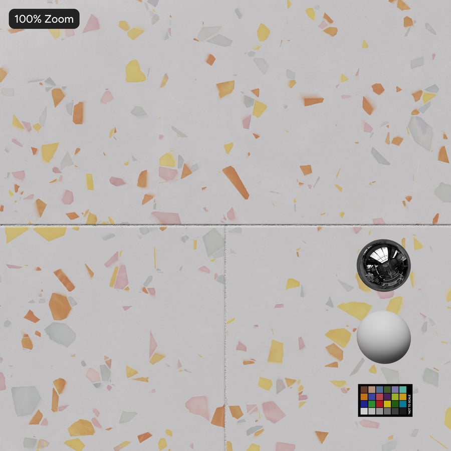 Textura de ladrilho de terrazzo quadrado com lascas espalhadas, Citrus Branco