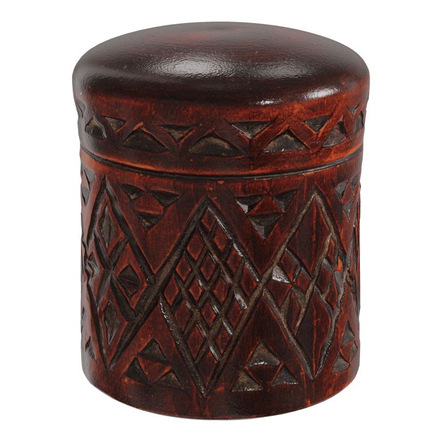Cylindrical Carved Wooden Box Model