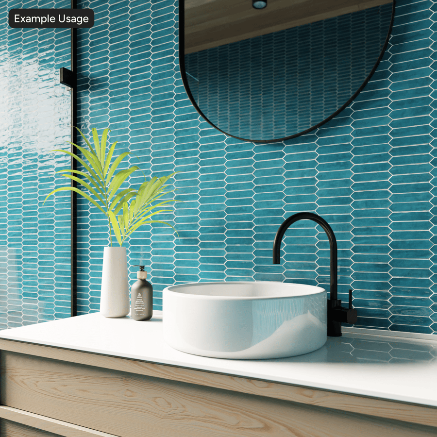 Textura de azulejo brilhante de cerâmica Picket, Deep Aqua
