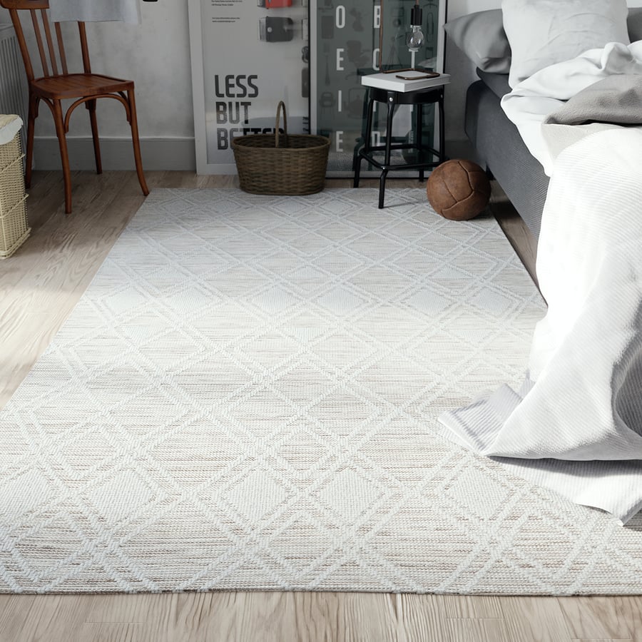 Heathered Knitted Diamond Designer Rug Model, White