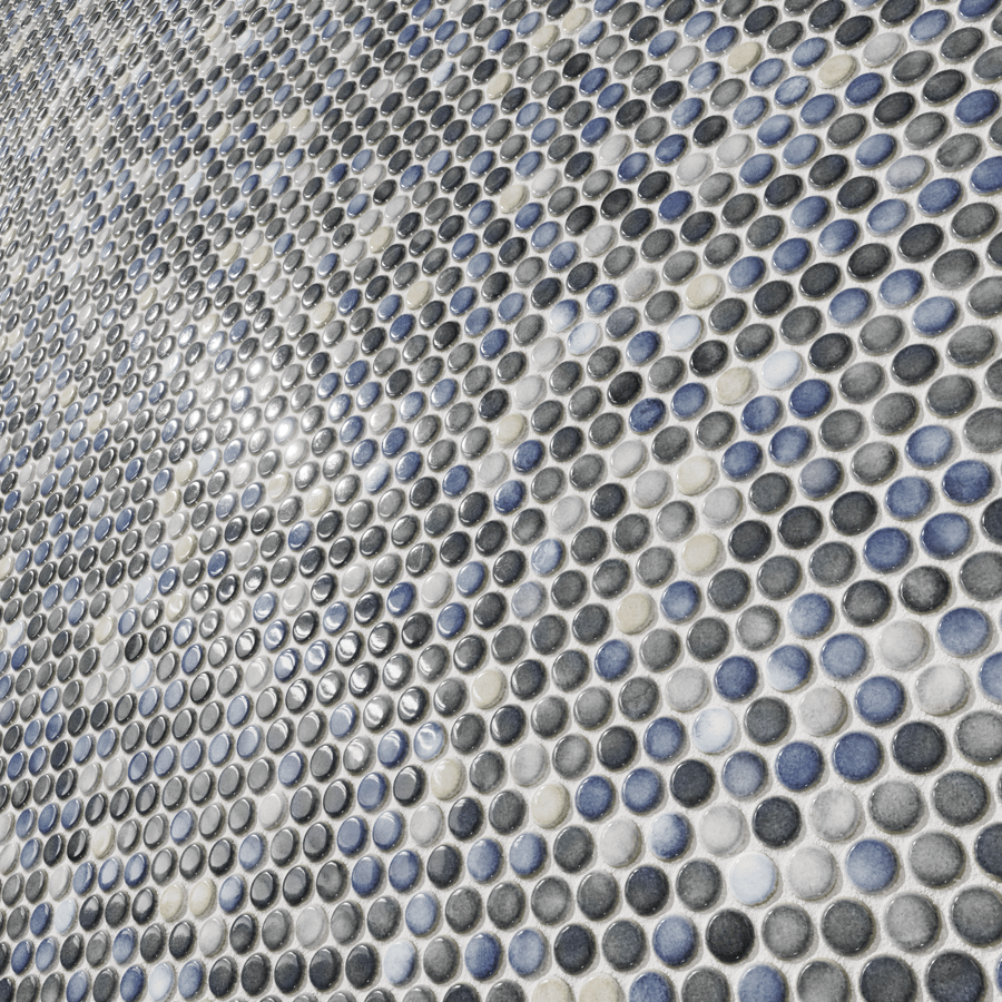 Textura de azulejo cerâmico brilhante redondo, preto e azul
