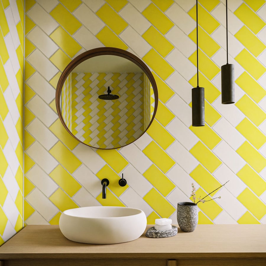 Glossy Stepped Subway Tiles Texture, Yellow