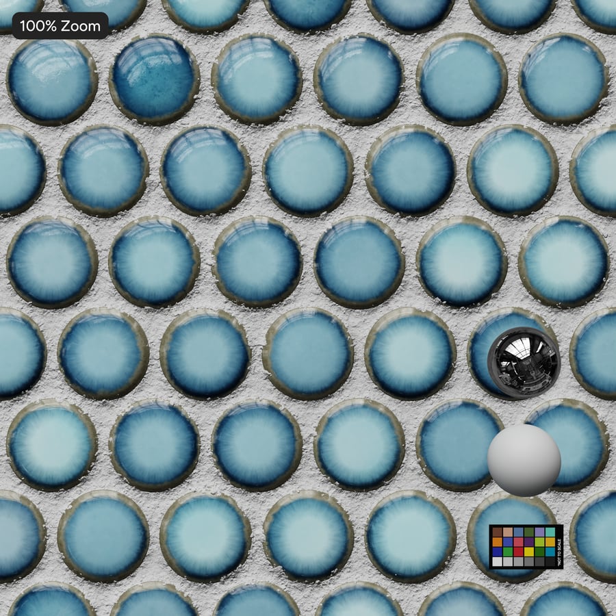 Textura de azulejo brilhante de cerâmica redondo Penny, azul claro