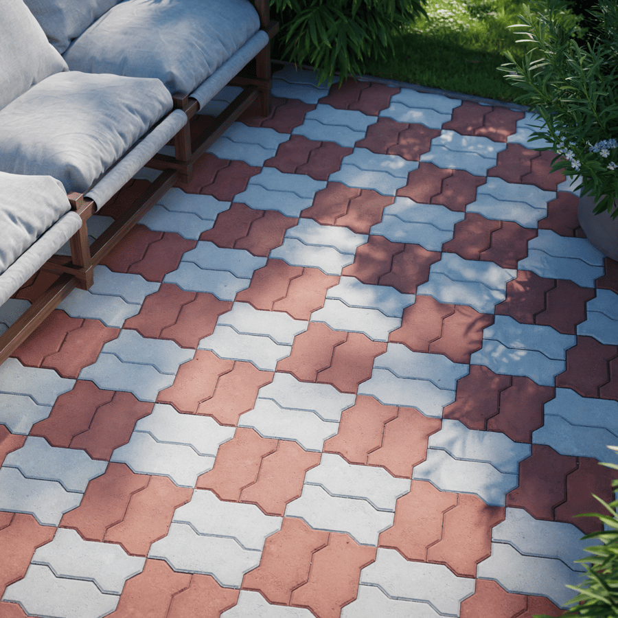 Checkerboard Basketweave Zigzag Concrete Paving Texture, Red