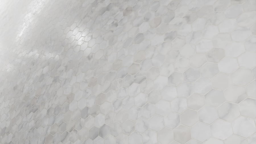 Textura de azulejo brilhante em mármore hexagonal, branco escuro