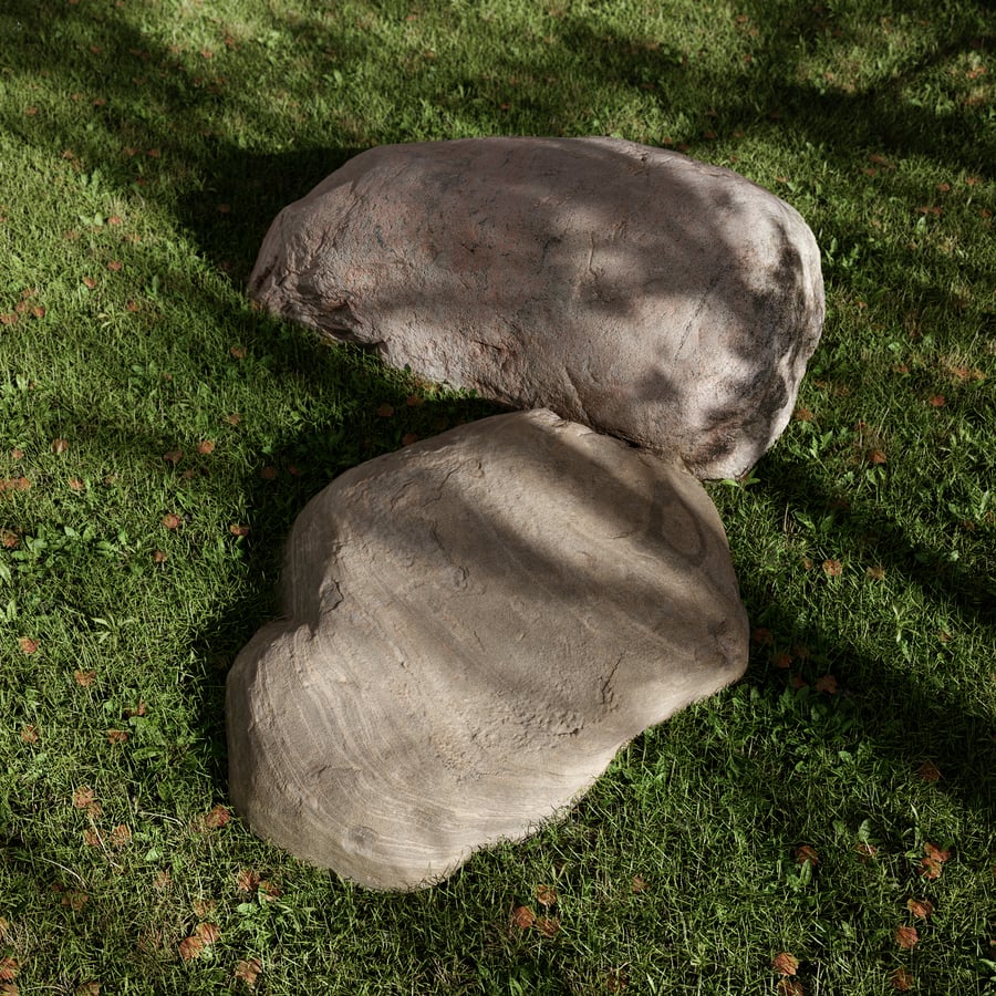 Two Warm Toned Smooth Round Large Rock Boulder Models