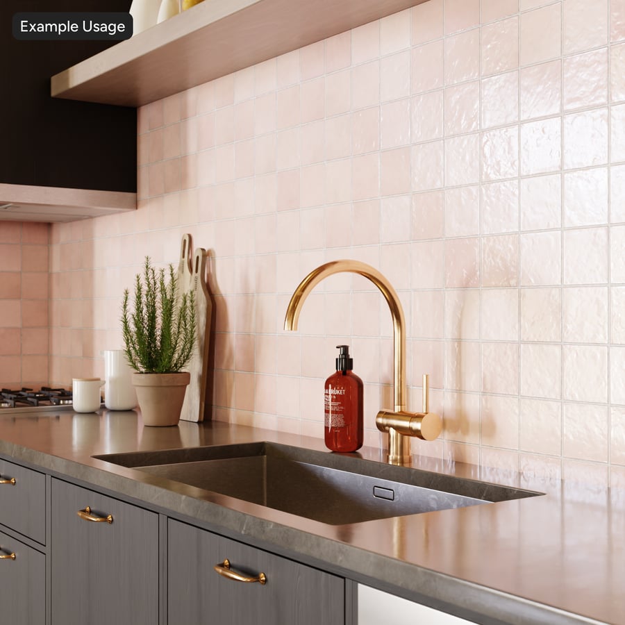 Square Zellige Glossy Tile Texture, Blush Pink