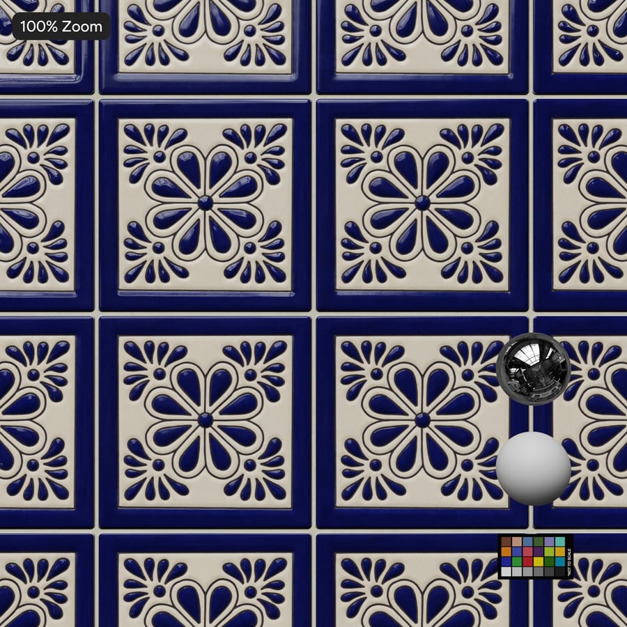 Square Talavera Ceramic Glossy Tile Texture, Blue