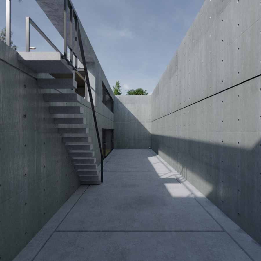 Cielo limpido HDRI residenziale marciapiede esterno