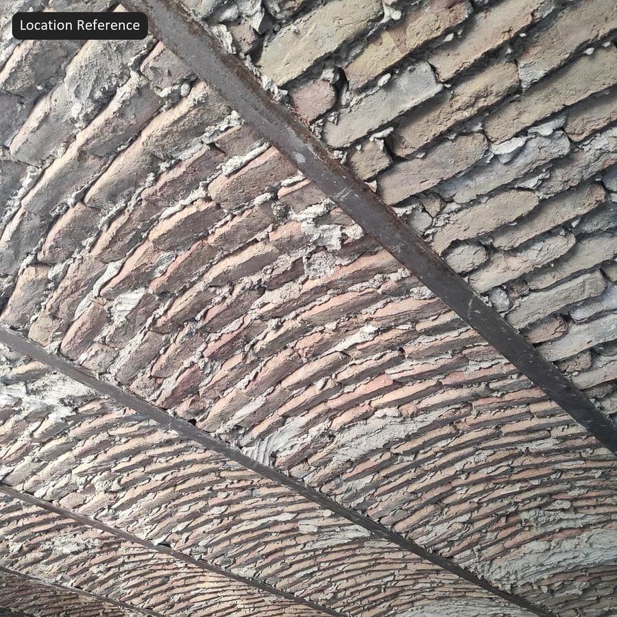 Arched Weathered Brick with Grid Ceiling Texture