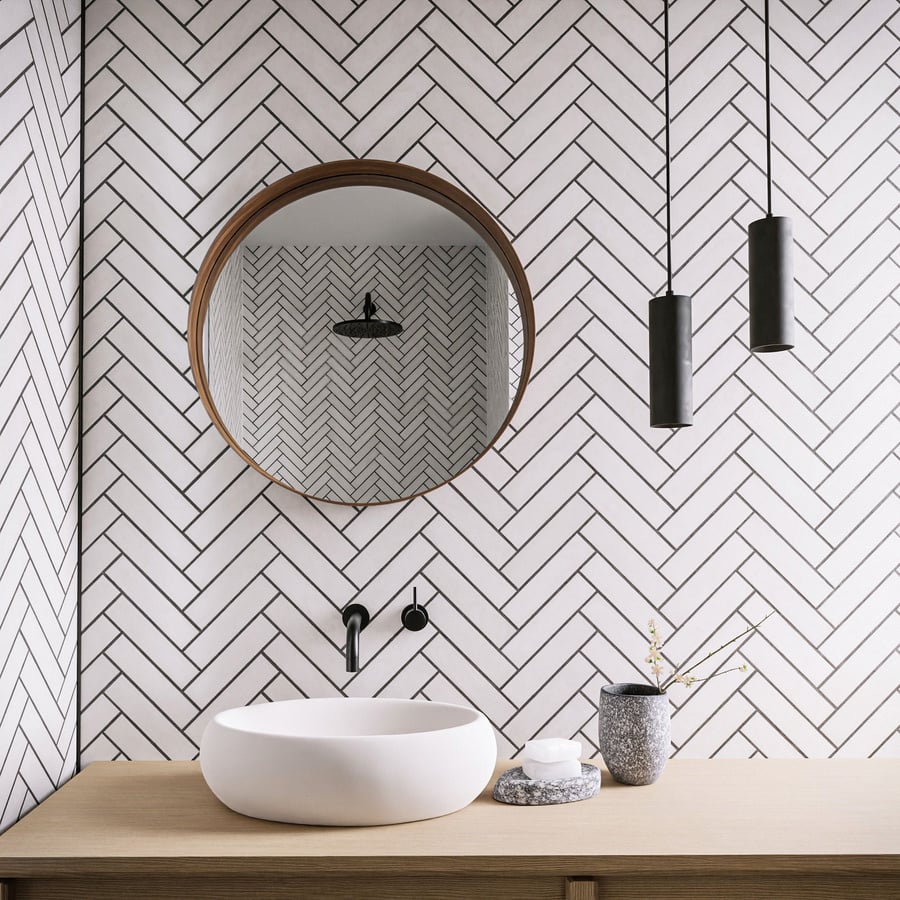 Textura de azulejo cerâmico brilhante em espinha, branco