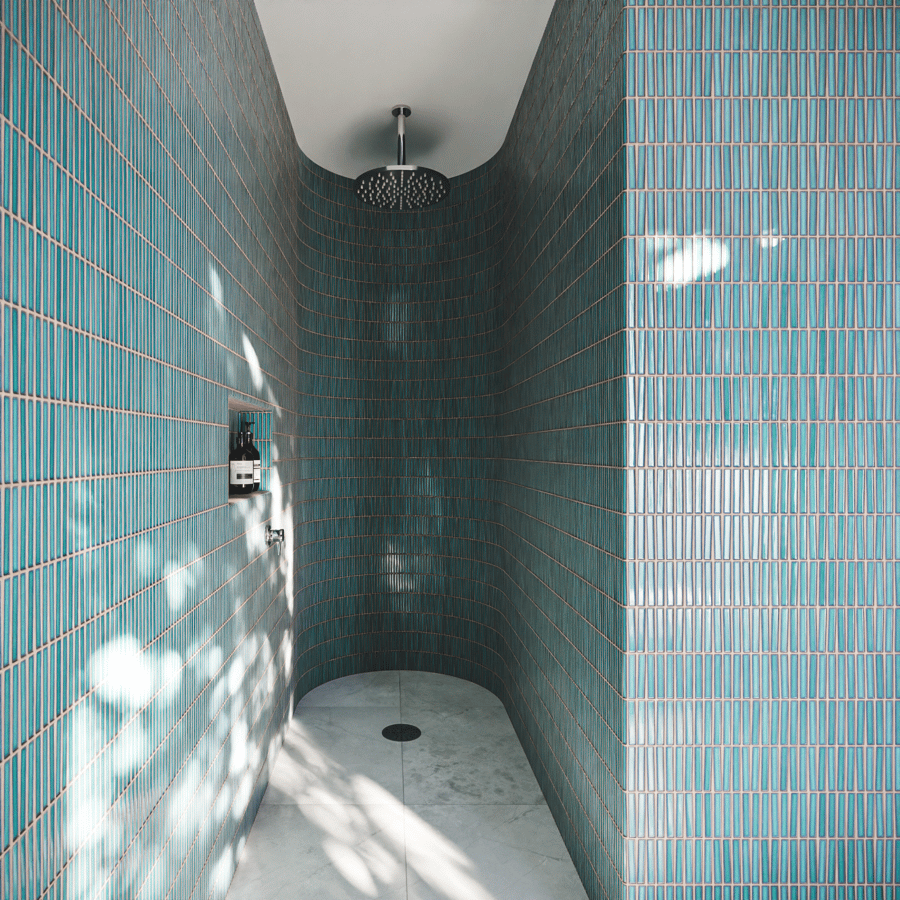 Textura de azulejo cerâmico brilhante Yubi, azul salpicado