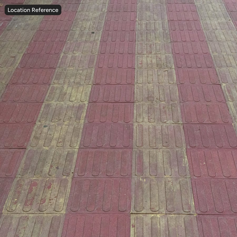 Textura de pavimentação de concreto para piso, listrada em vermelho e amarelo