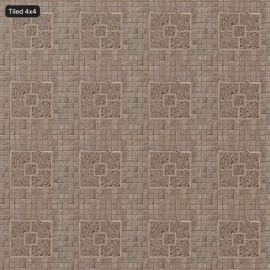 Decorative Cobblestone and Square Tile Sidewalk Texture