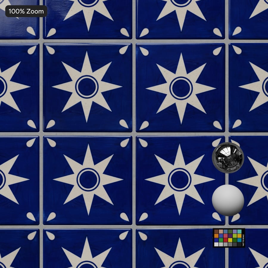 Star Patterned Ceramic Glossy Tile Texture, Blue