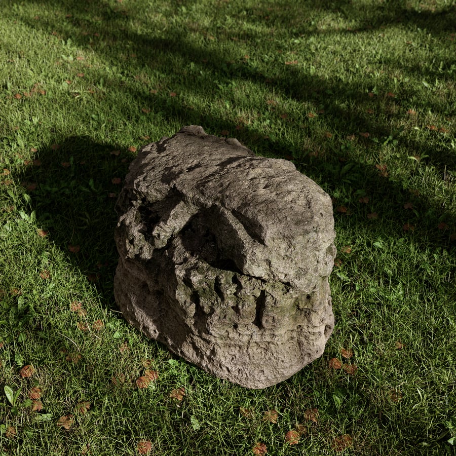 Lightly Mossy Rippled Large Rock Boulder Model