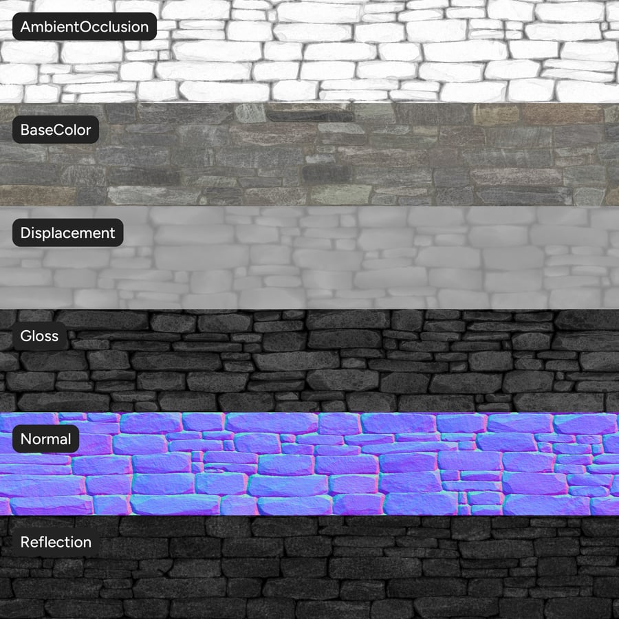 Granite Dry-Stack Stone Wall Texture, Mixed Gray