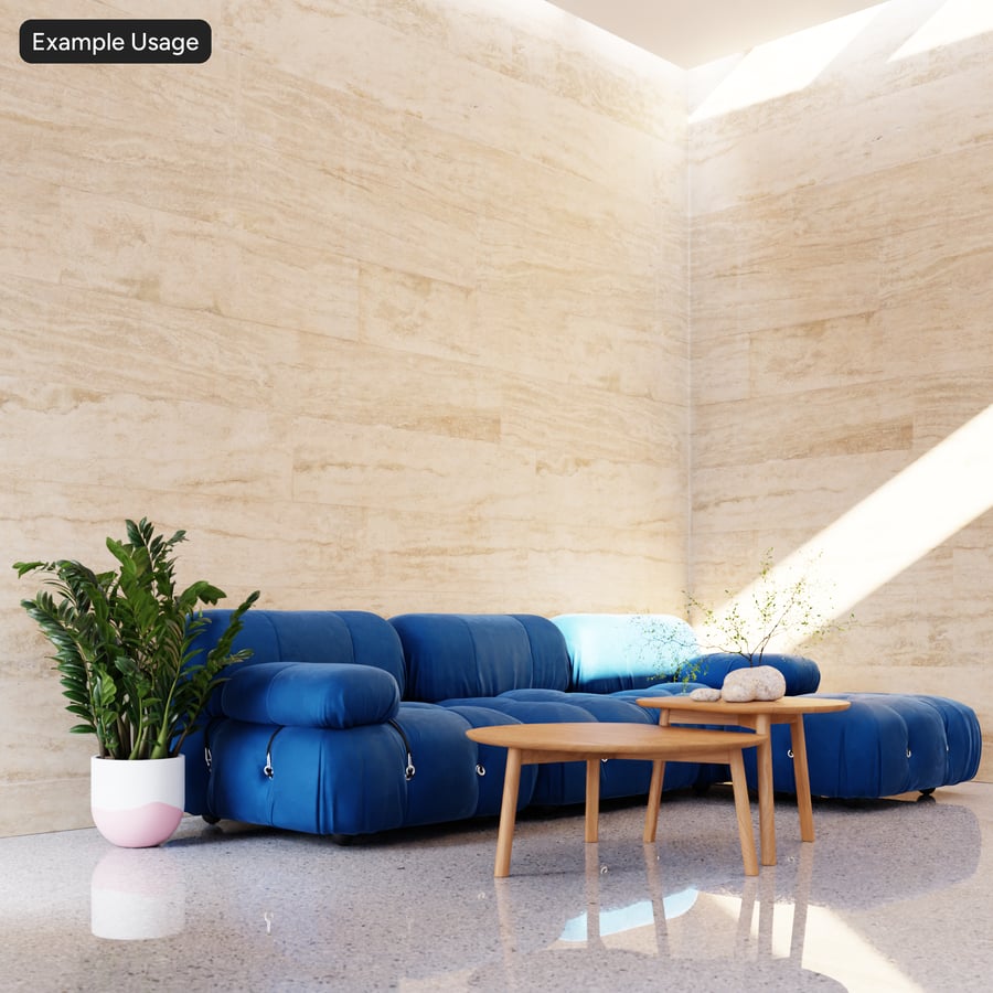 Textura de azulejo bruto em travertino retangular com desvio, bege natural