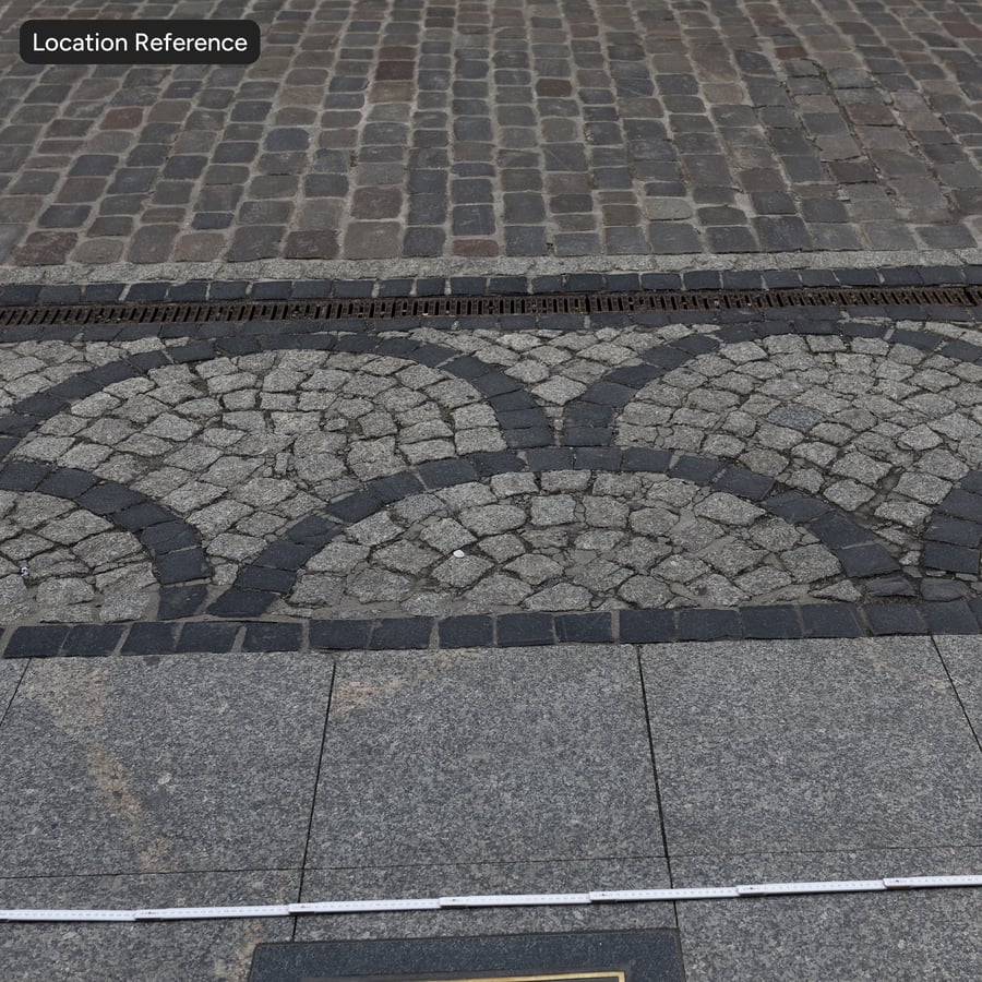 Textura de pavimento em pedra com padrão em leque, cinzento e carvão
