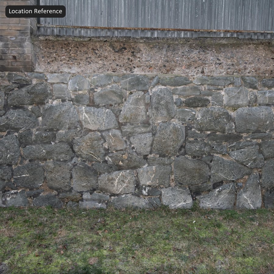 Texture tường đá bazan vụn phủ địa y