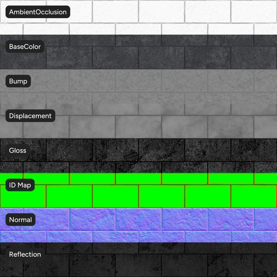 Split Face Running Concrete Block Wall Texture, Black