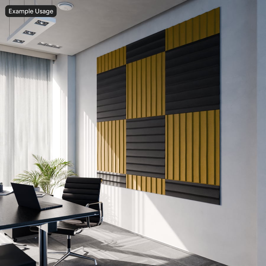 Textura de azulejo acústico em espuma com nervuras, tabuleiro de xadrez amarelo