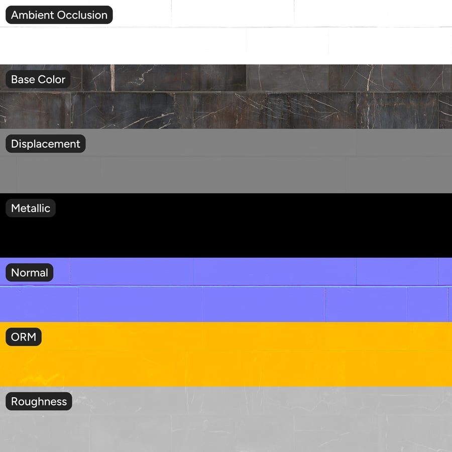 Rectangular Marble Facade Tile Texture, Dark