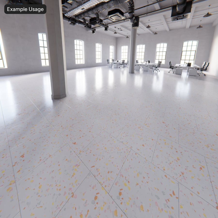 Textura de ladrilho de terrazzo quadrado com lascas espalhadas, Citrus Branco