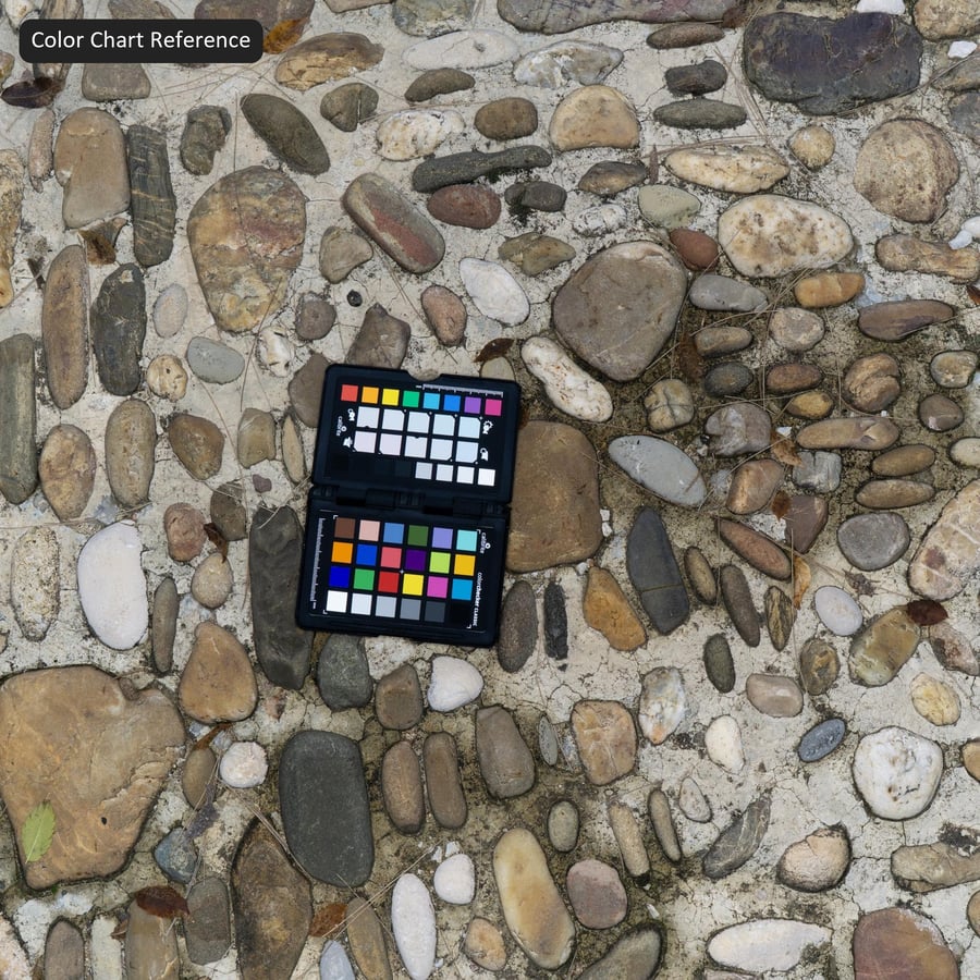 Texture pavimentazione a mosaico di ciottoli di fiume, multicolore caldo