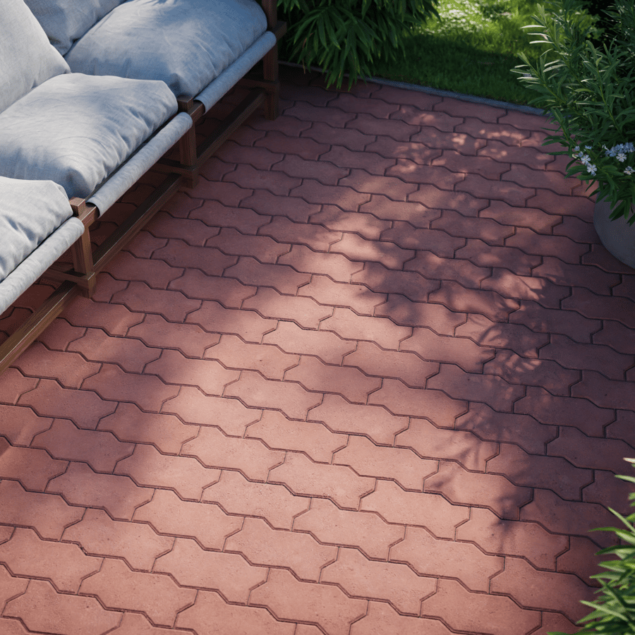 Offset Zigzag Concrete Paving Texture, Red