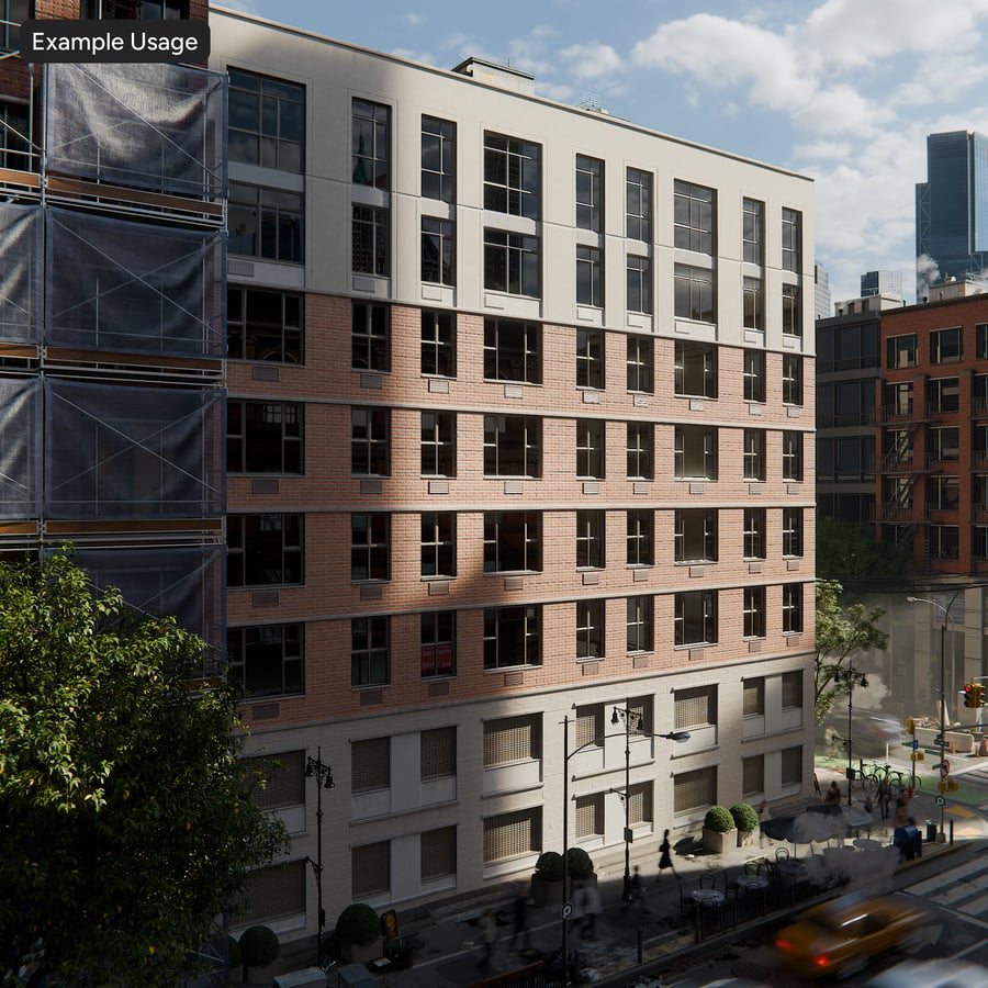 Multi-Material Urban Facade Texture, Red Brick and Concrete