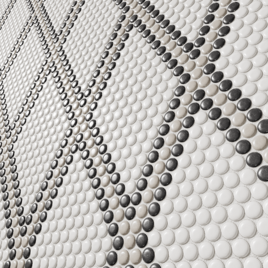Diamond Pattern Penny Round Tile Texture, White
