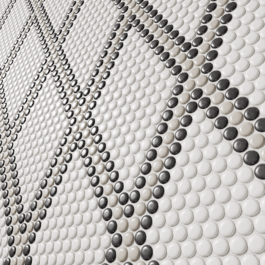 Patterned Penny Round Ceramic Glossy Tile Texture, Diamond